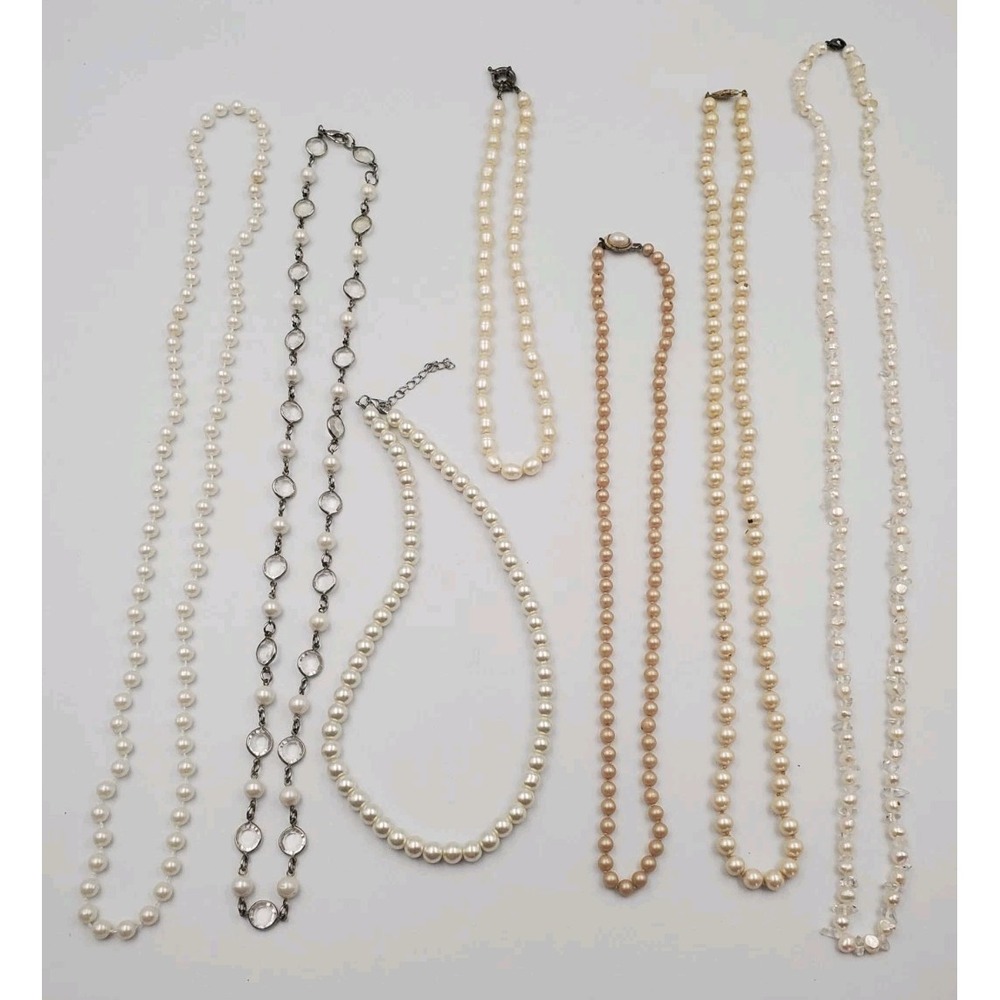 Lot Of 7 Necklaces Faux And Real Pearls Estate Jewelry Finds